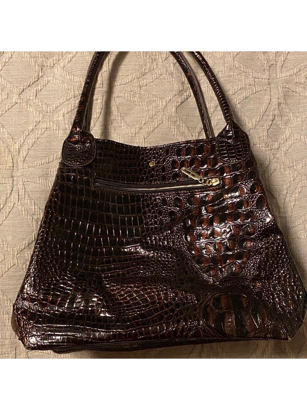 *Elegant Brown Crocodile-Embossed Women's Bag